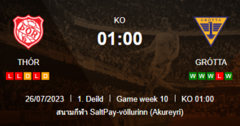 วิเคราะห์บอลวันนี้ ทีเด็ดบอล ไอซ์แลนด์ ดิวิชั่น 1 ธอร์ อคูเรย์รี่ VS กรอตต้า 25/07/2023 เวลา 01.00 น.