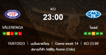 วิเคราะห์บอลววันนี้ ทีเด็ดบอล นอร์เวย์ อีลิทเซเรียน วาเลเรนก้า VS โมลด์ 15/07/2023 เวลา 23.00 น.