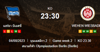 วิเคราะห์บอลวันนี้ วิเคราะห์บอล ทีเด็ดบอล (บุนเดสลีกา 2 เยอรมัน) แฮร์ธ่า เบอร์ลิน VS เวเฮ่น เวียสบาเด้น 04/08/2566 เวลา 23.30 น